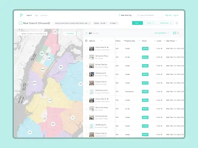 Perchwell Search Results data data visualization design map product design real estate search search results table tabular ui ux web website