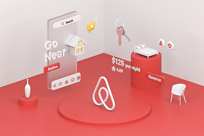 Airbnb 3D 3d 3d art airbnb app art c4d c4d art cinema 4d design design app icon illustration interface isometric red render ui ux