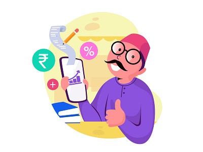 App Onboarding Illustration app branding colours flat illustration indian onboarding shopkeeper ui ux