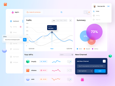 API's Dashboard Management api api app api key api management apis bigsur blur clean colorfull dashboard elegant figma management modern purple summary traffic uidesign web app