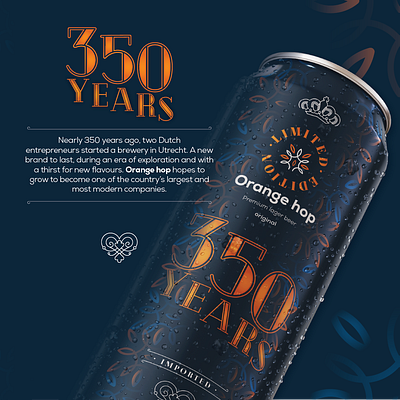 OrangeHop beer can - 350 years limited edition. beer beer art beer branding beer can beer label branding branding and identity branding design creative illustrations limited edition logo package package design packaging packaging design packaging mockup packagingdesign packshot royal