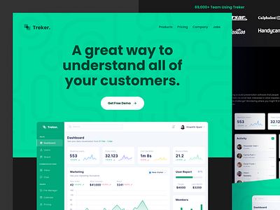 Treker - Customer Tracking SaaS application dashboard clean dark dark ui dashboard landing page elegant inspiration landing page layout light minimal minimalist saas saas landing page saas web design simple software landing page trend web design website