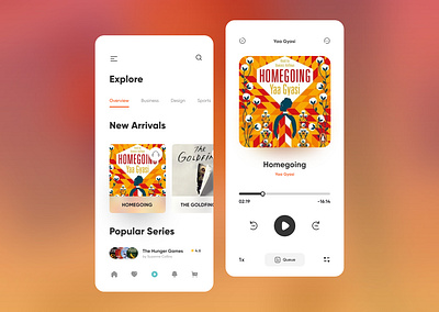 Bookattic! Audiobook Screens . 🚀 3d design adobe xd application behance behance project clean design clean ui download free fresh glassmorphism interaction design modern design music app photoshop ui ux ux designer web xd design