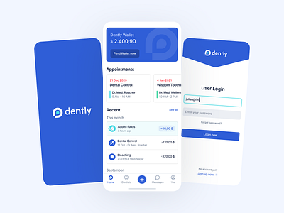 Dentist App – Dently app dashboard dentist icons inputs ios login logo minimal modern neomorphism screen simple splash ui usability user centered user experience ux wallet