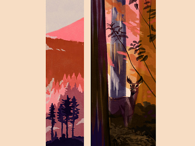 Forest autumn deer editorial editorial illustration forest illustration nature sunset tree