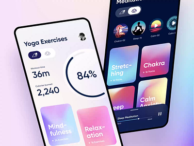 Yoga and Meditation app animation calm dark mode dark ui exercise interaction meditation relax sleep workout yoga yoga app