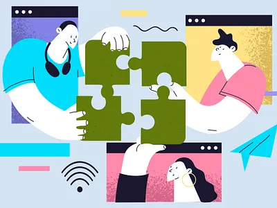Teamwork design distance learning friendship illustration puzzle team work