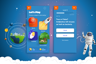Quiz App app app design application branding chart design flat design gredient illustration ios design question quiz quiz app quizz trending uiux