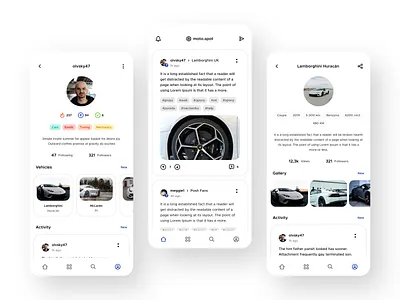 moto.spot - Automotive Fans Social App design minimal mobile mobile app mobile ui motorsport social ui
