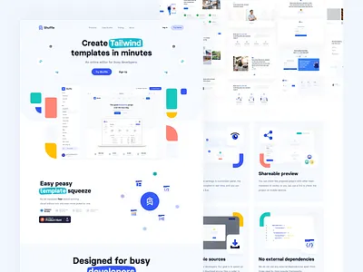 Shuffle.dev - Homepage: An online editor for busy developers. bootstrap bulma developers development landing material ui react sass shapes tailwind tailwindcss template ui ux