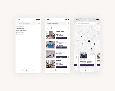 Flexfit - search 2021 bottom bar bottom nav favorite filter fit fitness gym list map navigation new pilates pills recent running search yoga