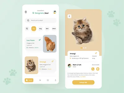 Pet Adoption App adoption animal app cat cat design mobile mobile app mobile app design mobile design mobile ui pet pet adoption pet app pet care pet rescue pet store pets petshop uidesign uiux