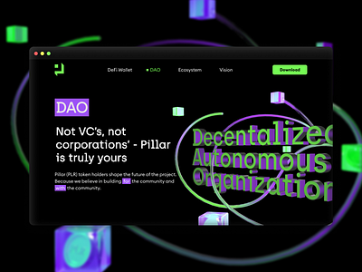 Pillar Website 3d 3d icons branding cinema 4d crypto crypto wallet crypto wallet website design figma ui ui deisgn ui designer ux design ux ui uxui webdesign website website design