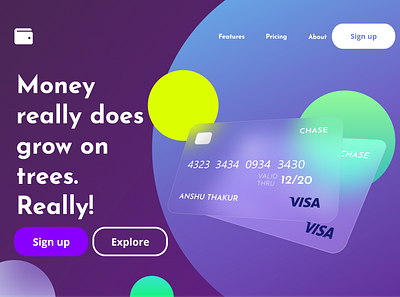 Glassmorphism Payment Card Web Landing Page adobe illustrator adobexd app art branding design minimal mockups ux web website website design