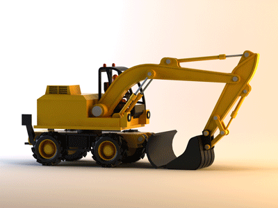 Excavator 3d art design illustration infographics model render rotate vector yellow