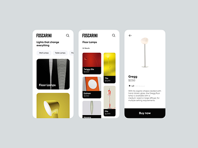 Foscarini Mobile App app black white blackandwhite branding design ecommerce ecommerce app ecommerce design ecommerce shop lamps luxury luxury brand minimal mobile mobile app mobile app design mobile design mobile ui ui ux