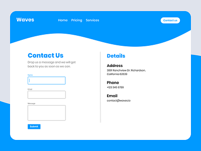 DailyUI 28 - Contact Us contact form contact us page dailyui design form form design ui design ux waves web web design website