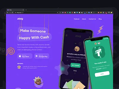 New Landing Page abeg app cash design fast fintech konoha landing page money ui website