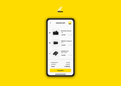 Nikon App Shopping Cart app app design brand cart cart ui design interface mobile nikon payment app payments shopping app shopping basket shopping cart simple simple design ui ui design uiux ux