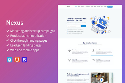 Nexus - Premium SaaS Landing Page Template creative landing page marketing marketing agency one page product launch saas design saas template saas theme saas web design saas website startup startup campaign startup template themeforest website concept website template website theme