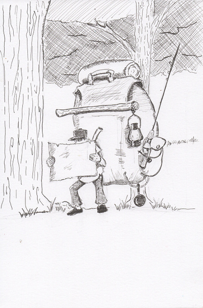 Day 3 BULKY backpack bulky camping cumbersome hiking inktober pencil and pen