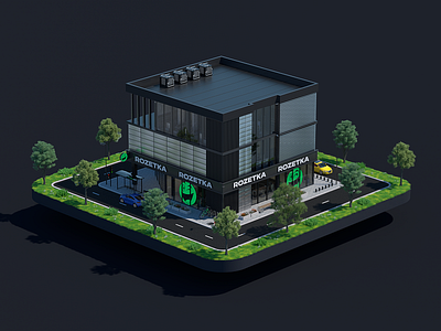 Rozetka Stores Illustration 3d advertising building c4d car illustration photoshop road trees way