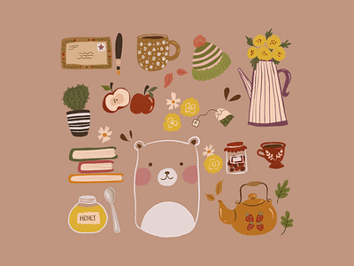 Things I like bear colour cute art design earthy flower food illustration minimal warm warm colors