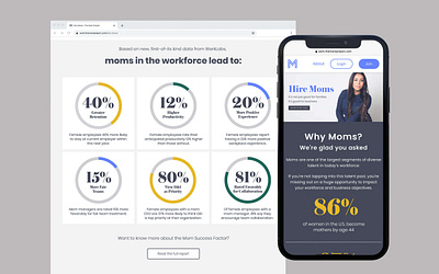 Landing Page Design for The Mom Project create positivity data dei diversity and inclusion hire moms landing page stats support moms