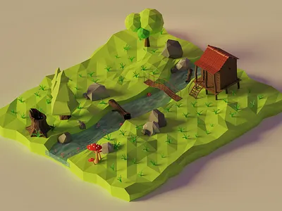 Mesmerizing Forest #2 3d 3d blender 3d illustration 3d modeling blender diorama dribbble fantasy forest green forest house isometric low poly lowpolyart render
