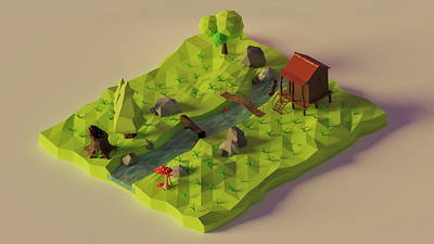 Mesmerizing Forest #2 3d 3d blender 3d illustration 3d modeling blender diorama dribbble fantasy forest green forest house isometric low poly lowpolyart render