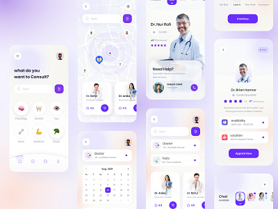 Doctor app exploration v2 app colorful doctor app doctor appointment exploration find doctor gradient health app healthcare interface map medical minimal patient app product design profile trending ui ux visual