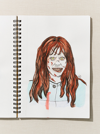 Women in Horror Month - Day 23 - Linda Blair illustration ink sketchbook watercolor