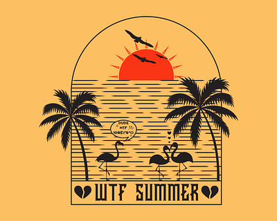 WTF Summer artwork beach broken heart design dude flamingo graphic illustration illustrator summer vector wtf