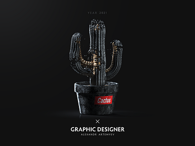 Black Cactus 3d black c4d cactus cinema4d fashion gold illustration octane photoshop retro skeleton