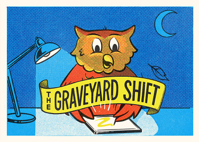 The Graveyard Shift animal art character digital art halftone hand drawn type illustration lettering logo night owl procreate retro texture typography