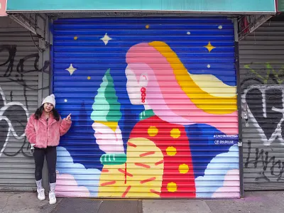 Soft Swerve Mural (2021) childrens illustration cloud flat illustration food food illustration girl illustration magic mural mural design muralist new york city nyc