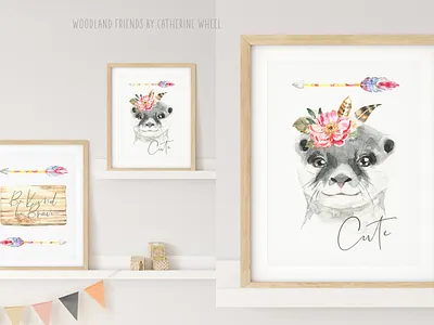 Woodland forest Animals clipart, watercolor illustration, otter animal arrow be kind boho branding card floral forest animals graphics illustration kids room nurssery poster printable tribal tribe vintage wall art watercolor woodland