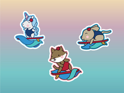 Surfing Animals hawaii stickers vector