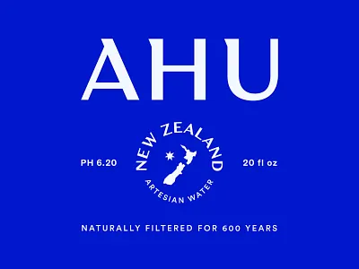 AHU ahu badge beverage branding country crest food illustration lockup logo modern new zealand packaging pattern seal typography water