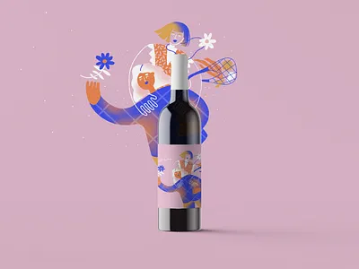 Wine Label 2/2 flowers green illustration nature pink portrait wine wine bottle wine branding wine label women yellow