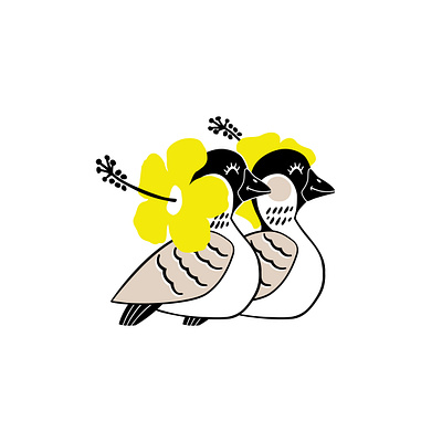Hawaiian Nene Birds bird cartoon duck flower hawaii hawaiian hibiscus illustration nene bird yellow