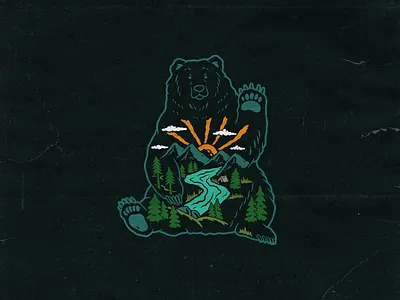 Bear illustration adventures apparel design bear bear design bear illustration camping design design for sale distressed handdrawn illustration mountains outdoors sticker design vector