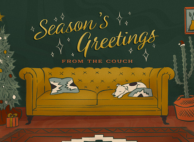 Holiday at Home cactus christmas christmas card couch dog illustration postcard procreate santa