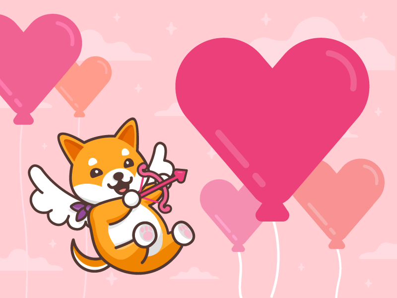 Happy Valentines Day from Kami angel animated gif animation cupid dog hearts holiday illustration kami motion graphics valentines day