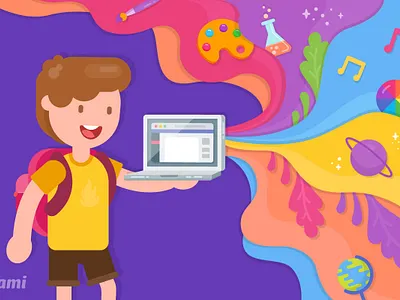 How Can Tech Boost Creativity? colorful creativity education flat design illustration kami school tech vector art vector illustration