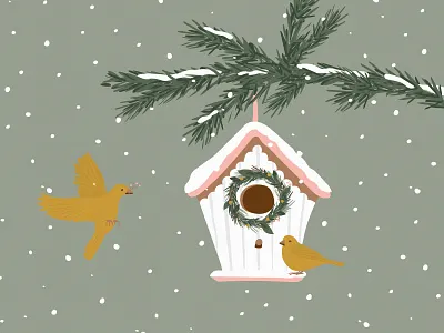 Snowy Birdhouse animal illustration bird illustration illustration snow winter wreath