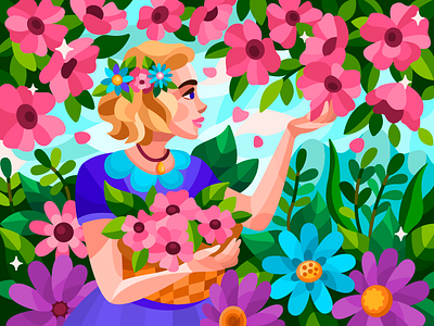 Spring mood art artist artwork cartoon cartoon illustration coloringbook design digital digital illustration digitalart drawing flat flower flowers girl illustration painting vector woman yang