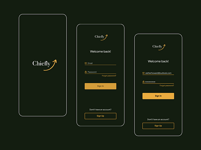 Login flow for fictional app app chiefly dark theme figma leadership login mobile app mobile app design mobile ui password sign in startup ui ux design