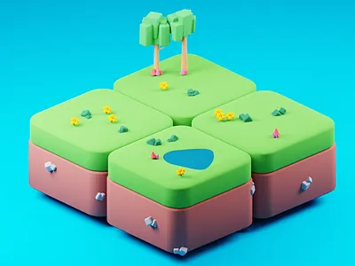 Scene 3d color palette lowpoly minecraft minimal scene