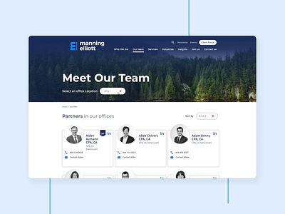 Manning Elliott - Meet Our Team animation branding desktop drupal filter icon imagex imagex media layout manning elliot people card profile card typography ui design website